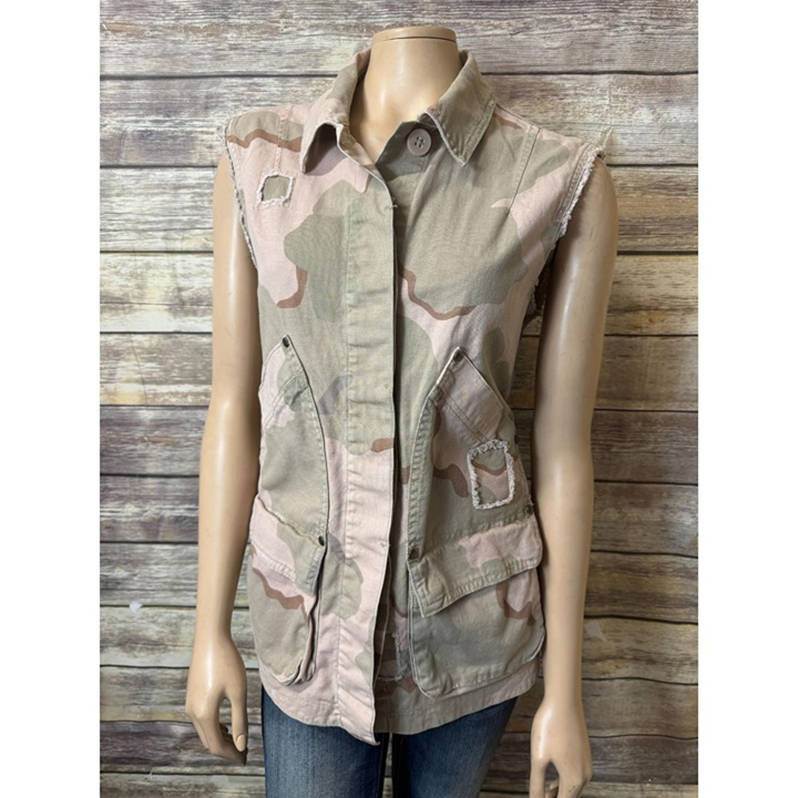 Anthropologie Lida Pink Camo Camouflage Utility Vest Jacket S Small