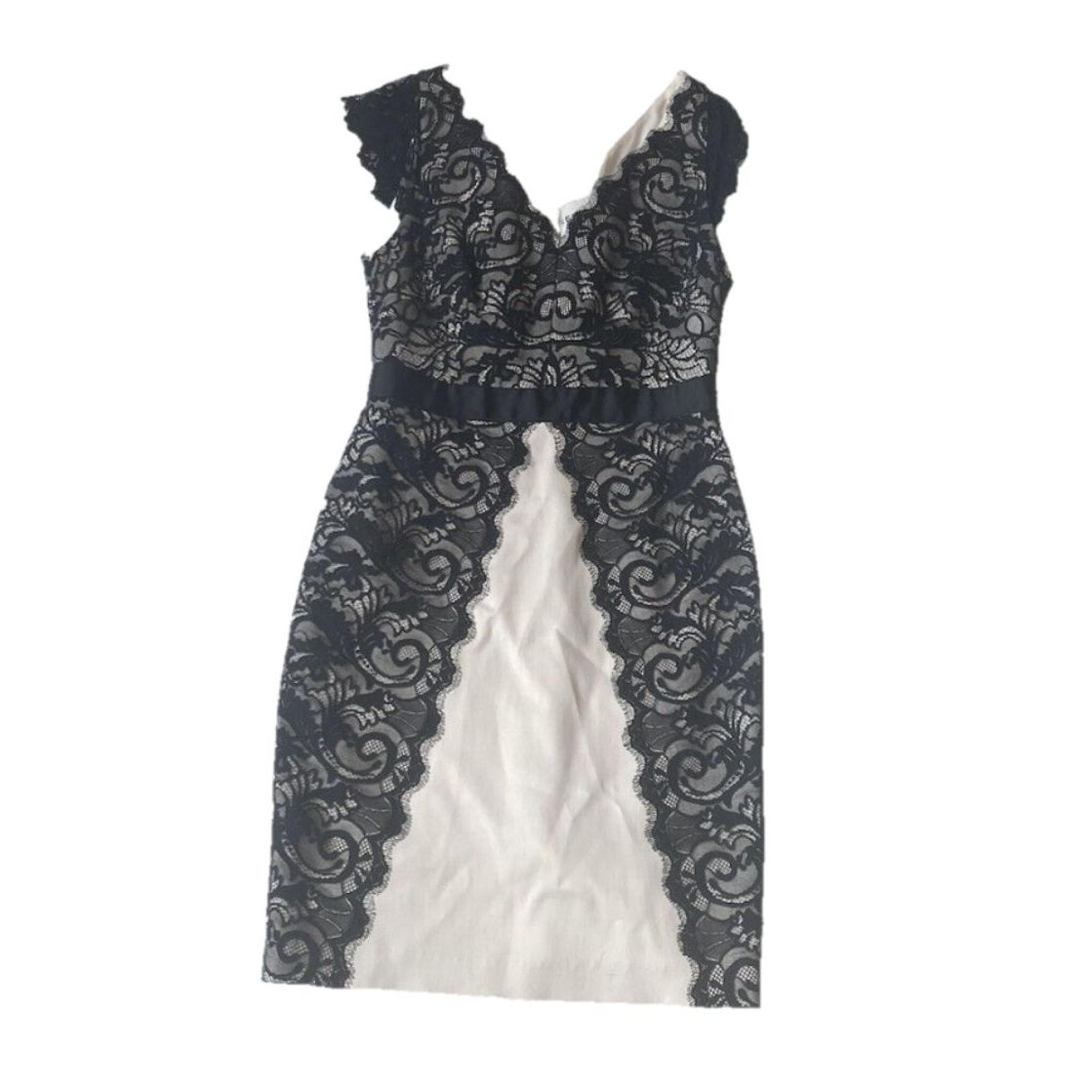 Reiss Floral V Neck Lace Dress Size 6 Black White