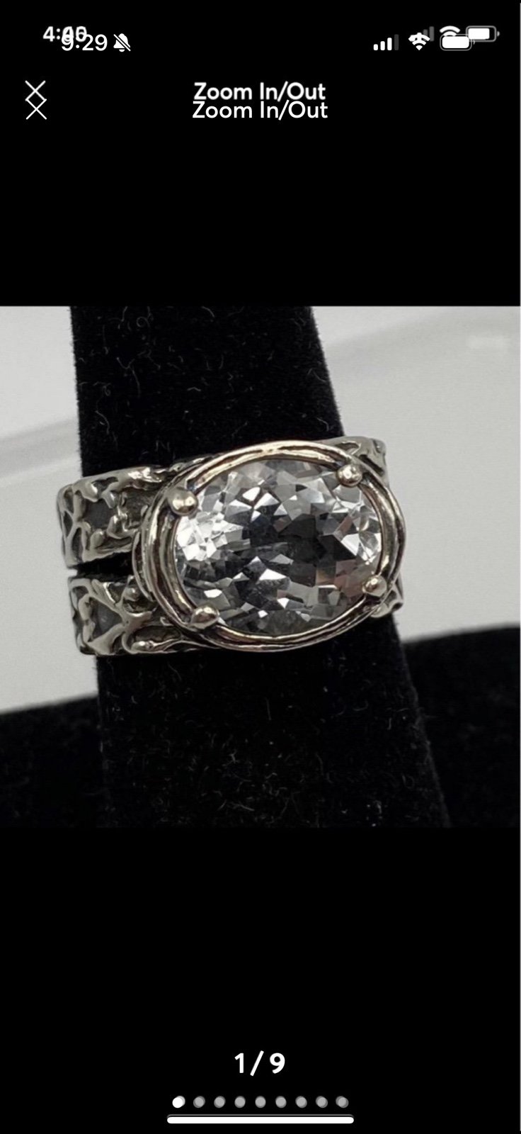 Didae Sterling Silver Scroll and Large CZ Ring, Snug Size 8