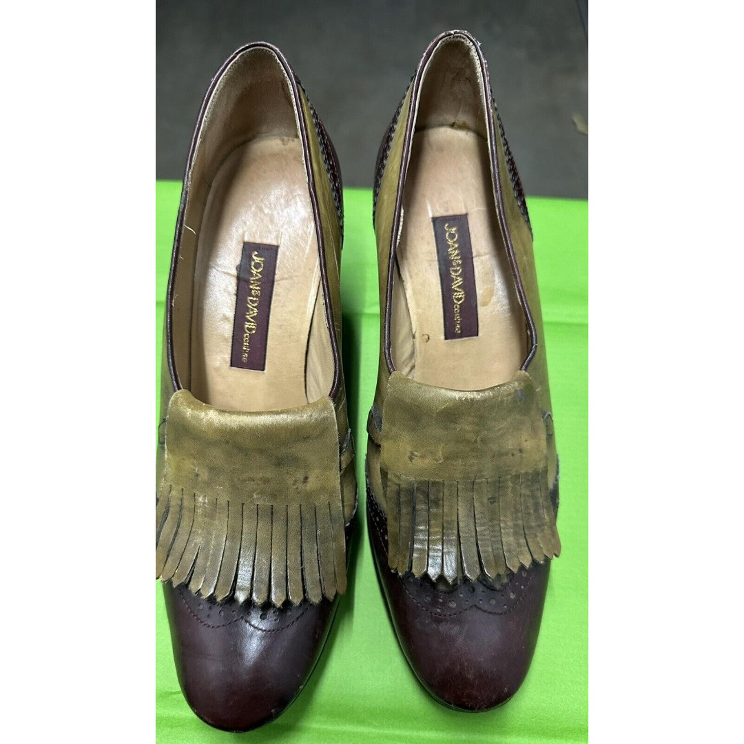 Vtg JOAN & DAVID Couture Women Brown  Block Heel Oxford Pumps 8.5