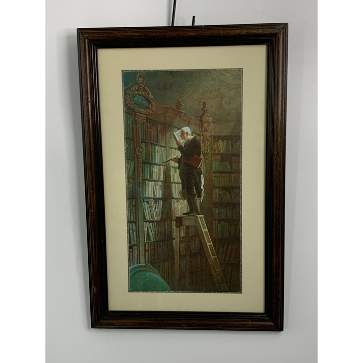 Vintage Bookworm Print by Spitzweg Framed 27 x 17.5 Home Decore 6391