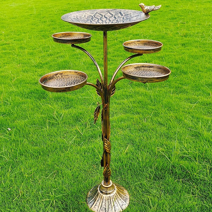 33.5 H Cast Iron Base Outdoor Bird Bath, Metal Bird Feeding Bowl Tray