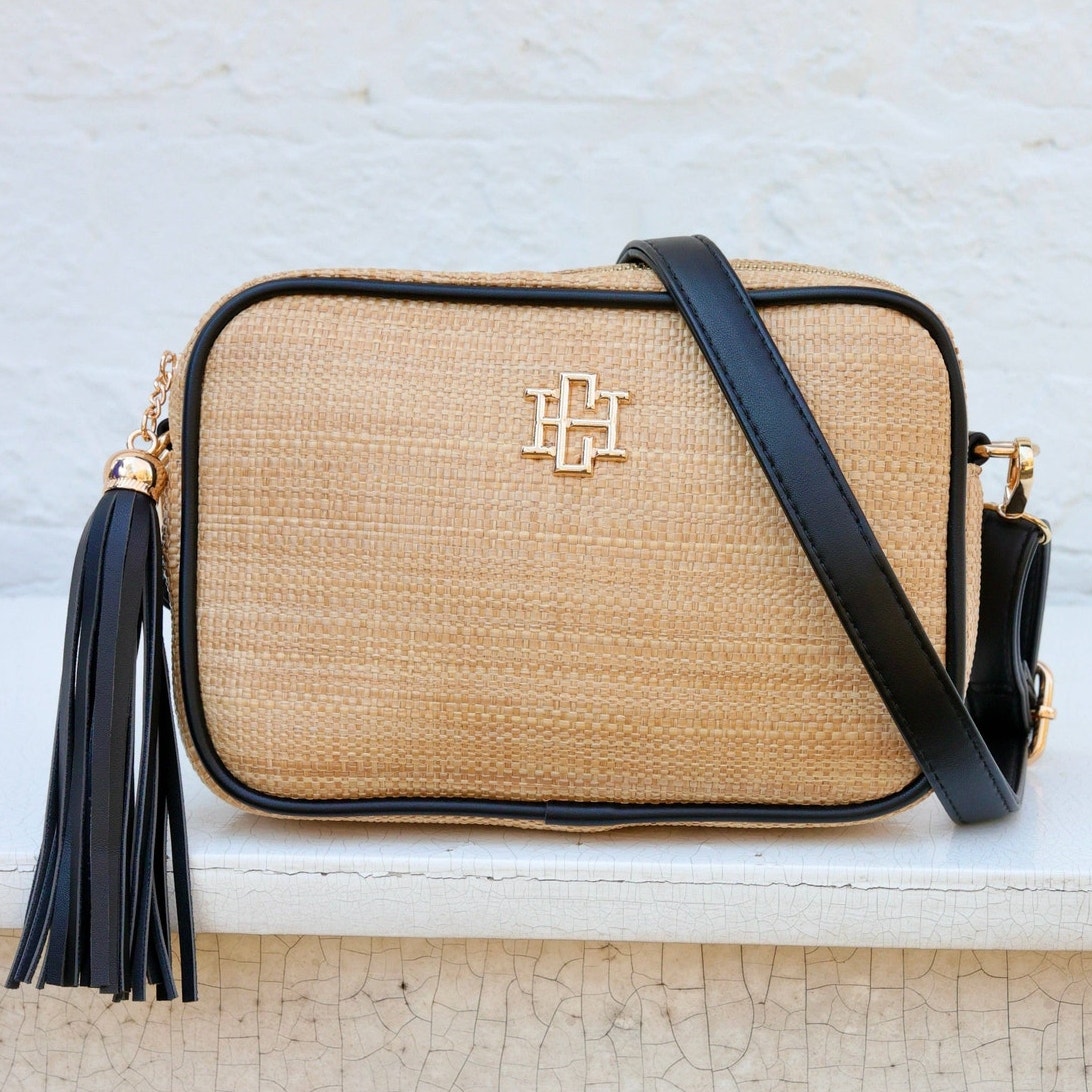 Margoe Straw Crossbody Natural with Black Trim