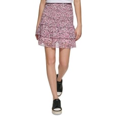 Karl Lagerfeld Paris Women's Printed Tiered Skirt Fuchsia Purple L