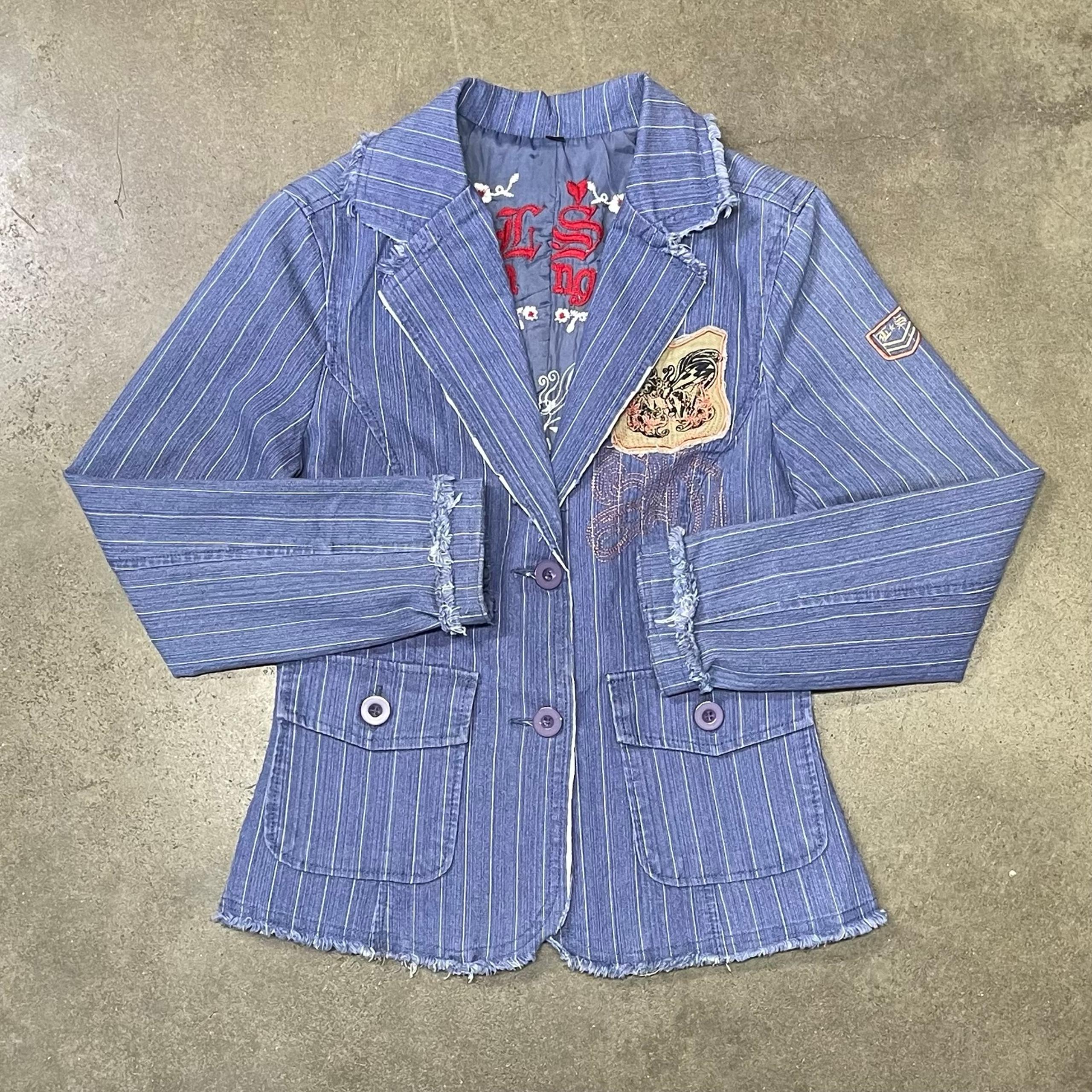 Anthropologie Love Stitch 70’s Style Embroidered Boho Denim Jacket