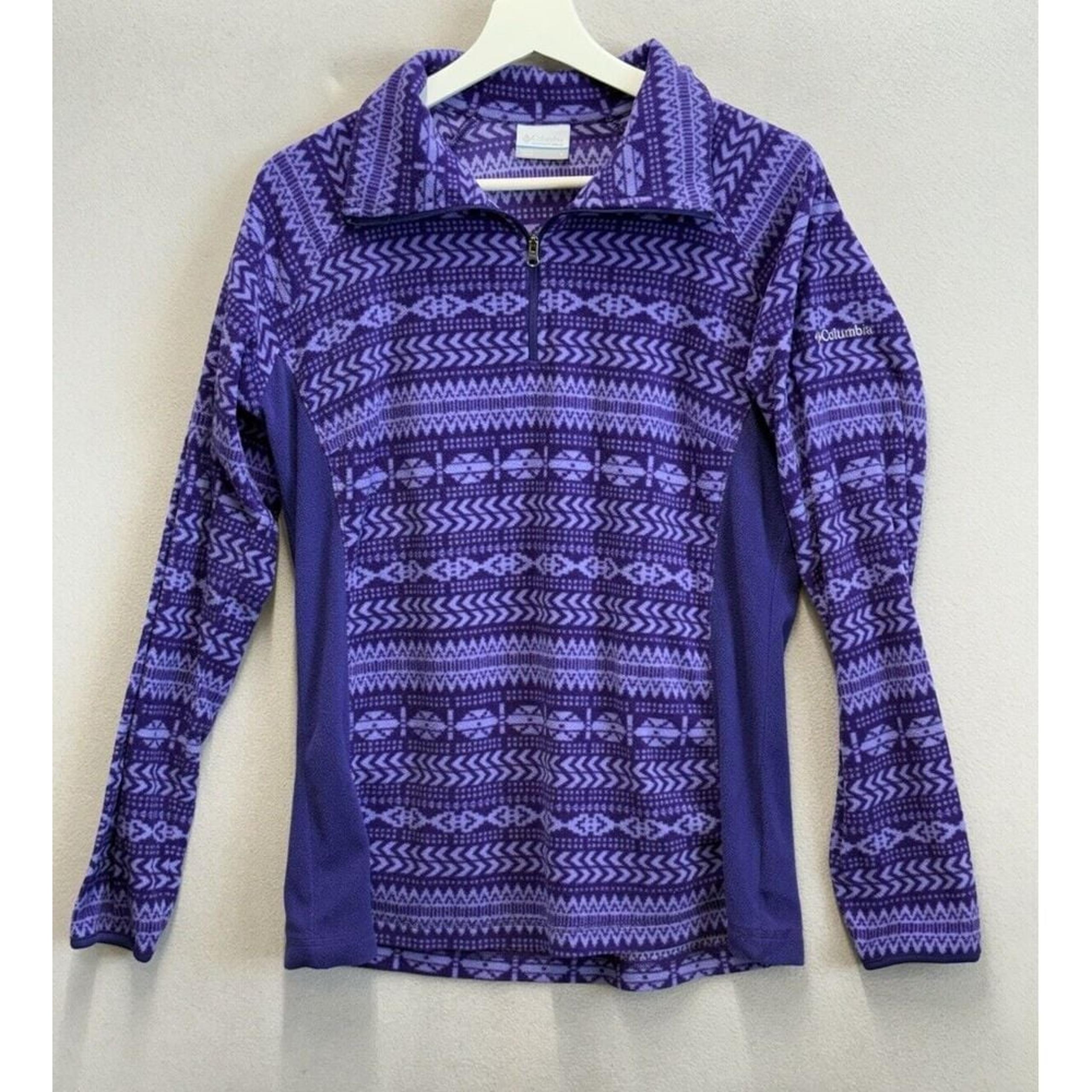 Columbia Women's Sz Large Purple Aztec Print Fleece Long Sleeve 1/4 Zip Sweater