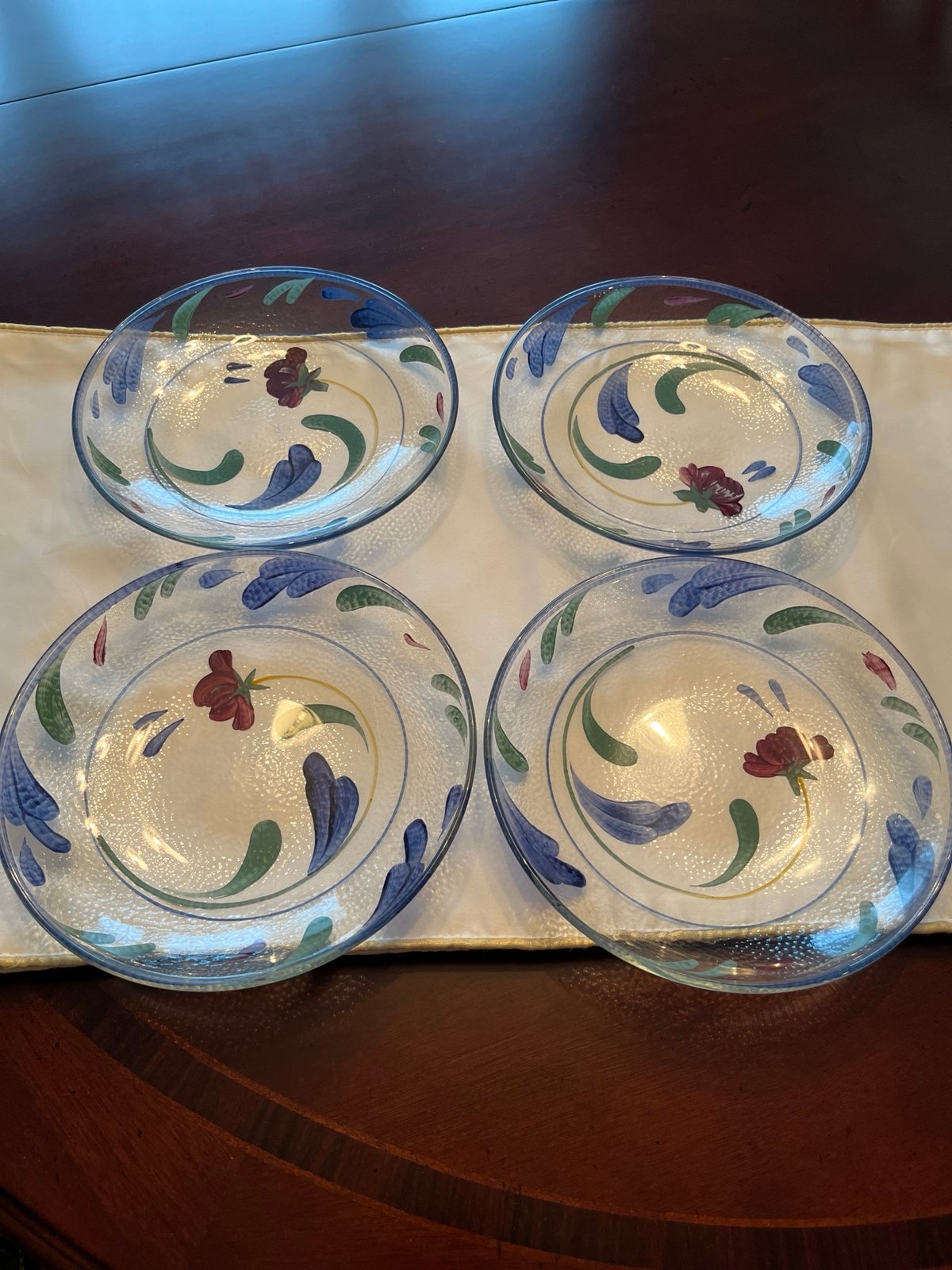 Set of 4 Lenox Poppies on Blue Glass Bowls