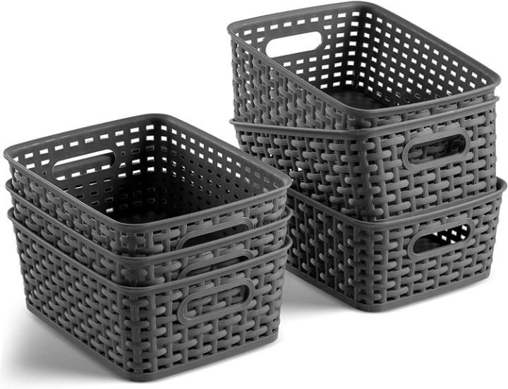 Set of 6 Plastic Storage Baskets Pantry Organizer Basket Bins