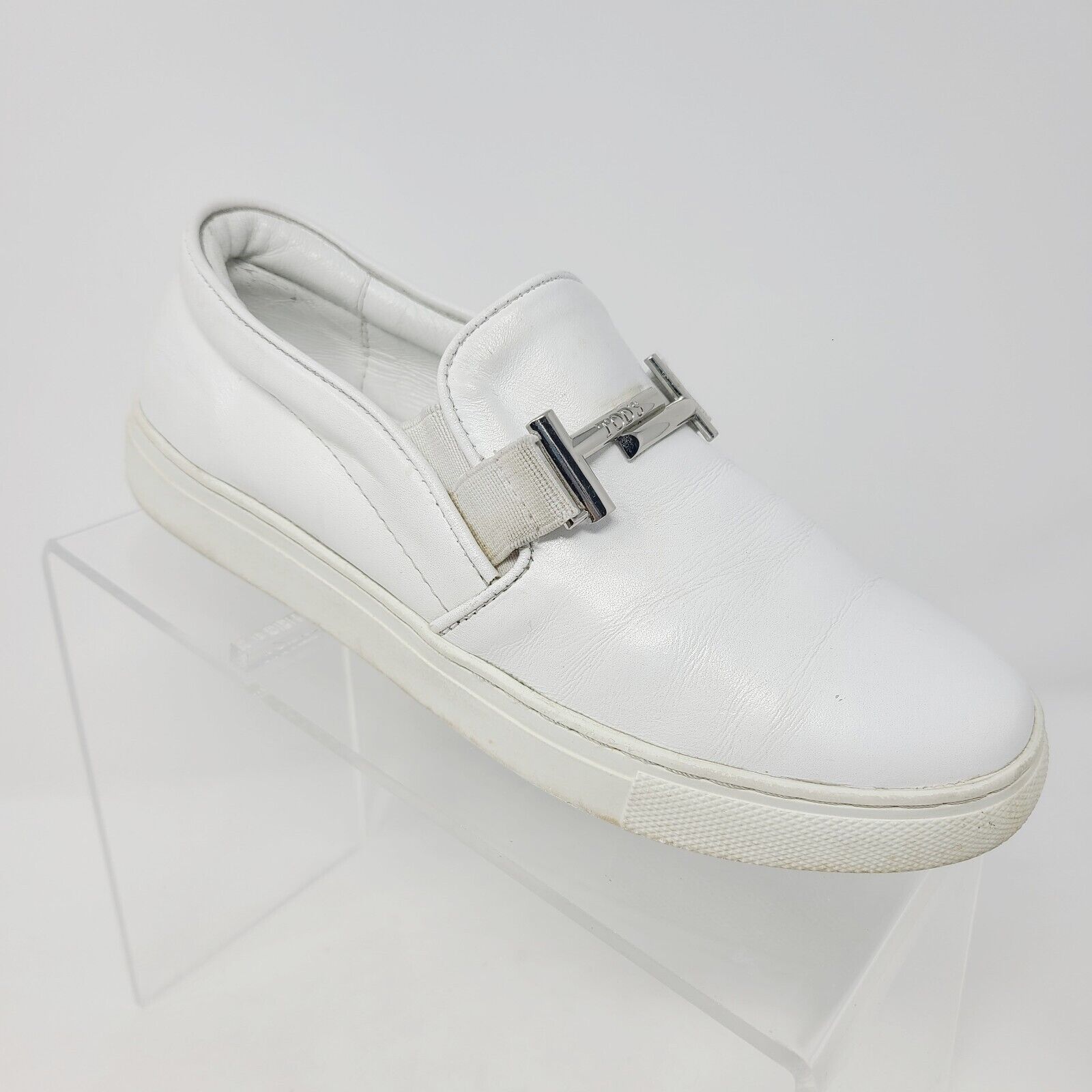 TOD'S Authentic All White Leather Flats Loafers Slip On Shoes Sneakers sz 7
