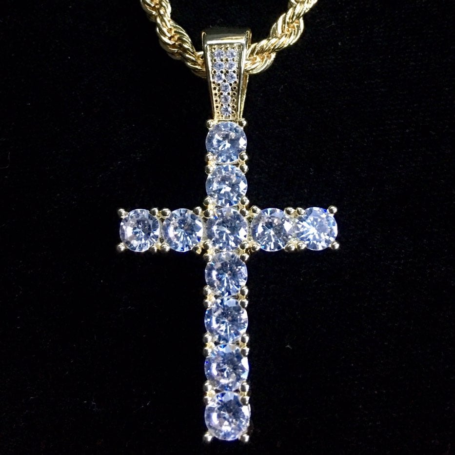 CROSS DIAMONDS CZ 18K GOLD CHAIN ITALY