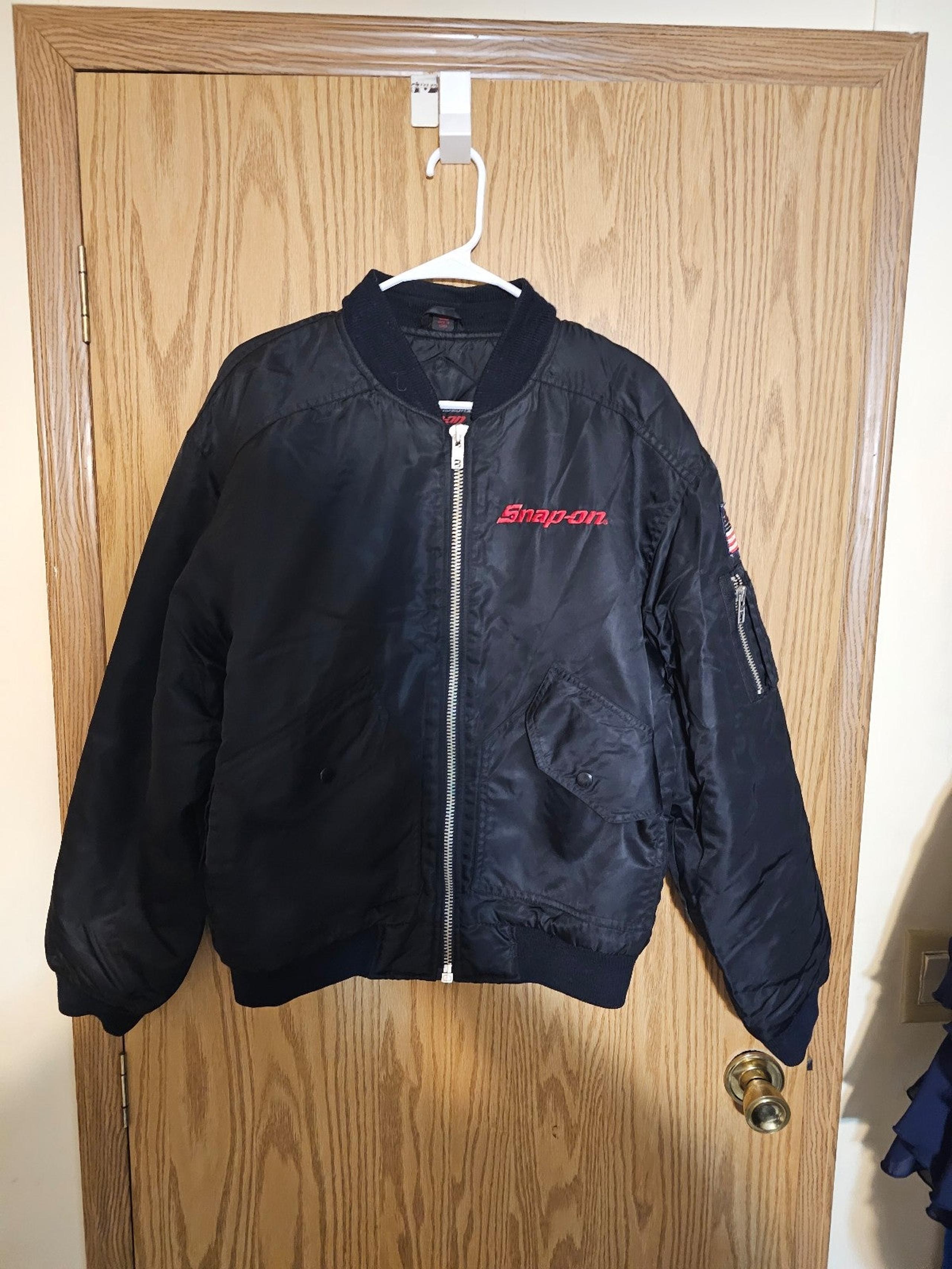 Snap On Tools Black Nylon Satin Aviator Bomber Work Jacket Coat Mens Small