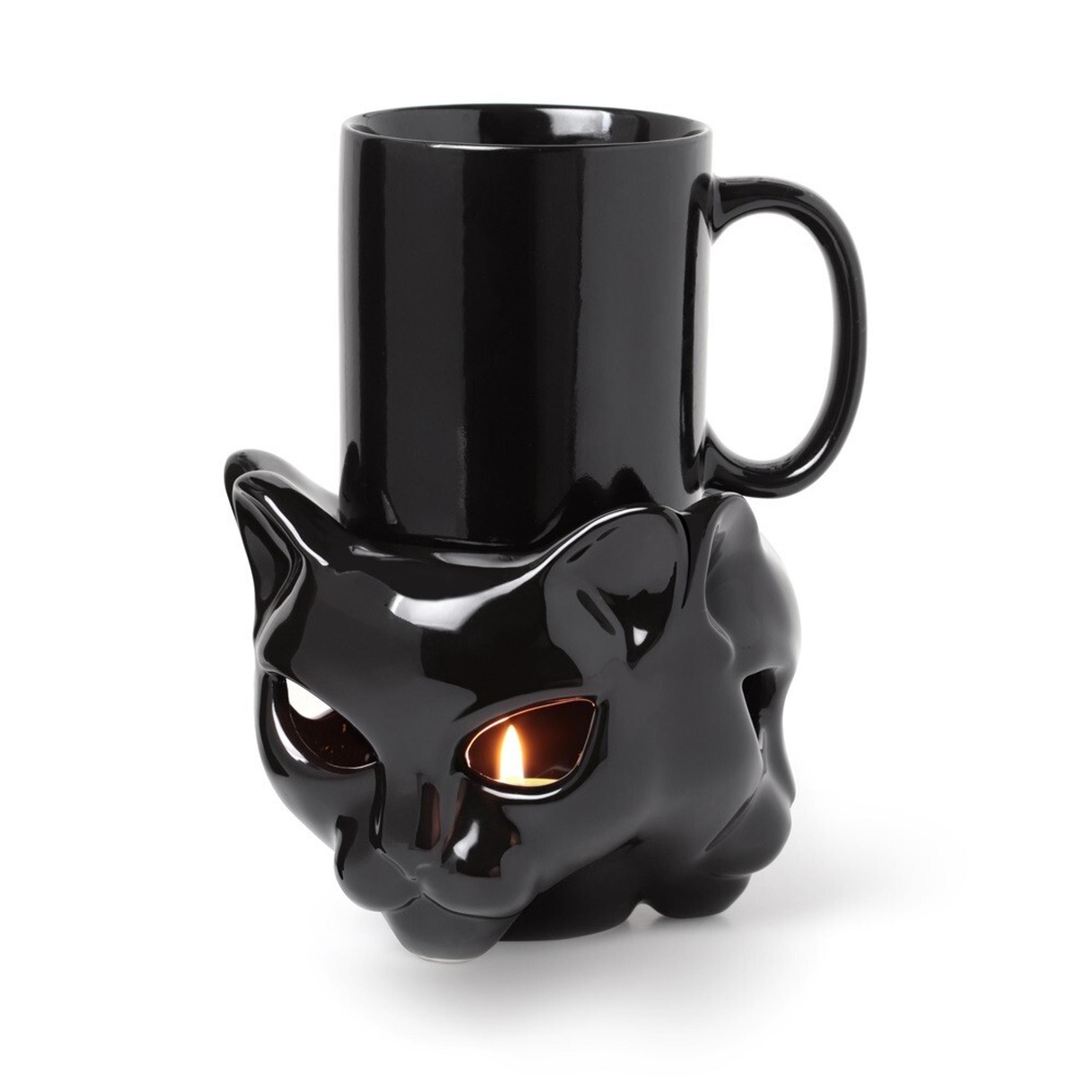 Alchemy Gothic Black Cat Faces Mug & Warmer or Tealight Candle Holder MWCB2 NIB