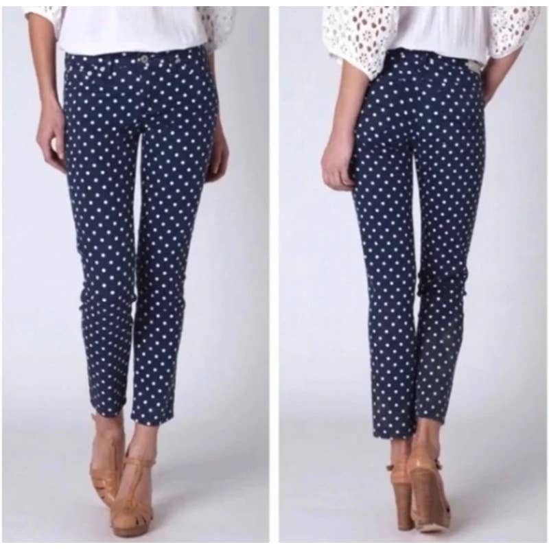 Adriano Goldschmied The Stevie Ankle Slim Straight Leg Pants Gray Polka Dot 27R