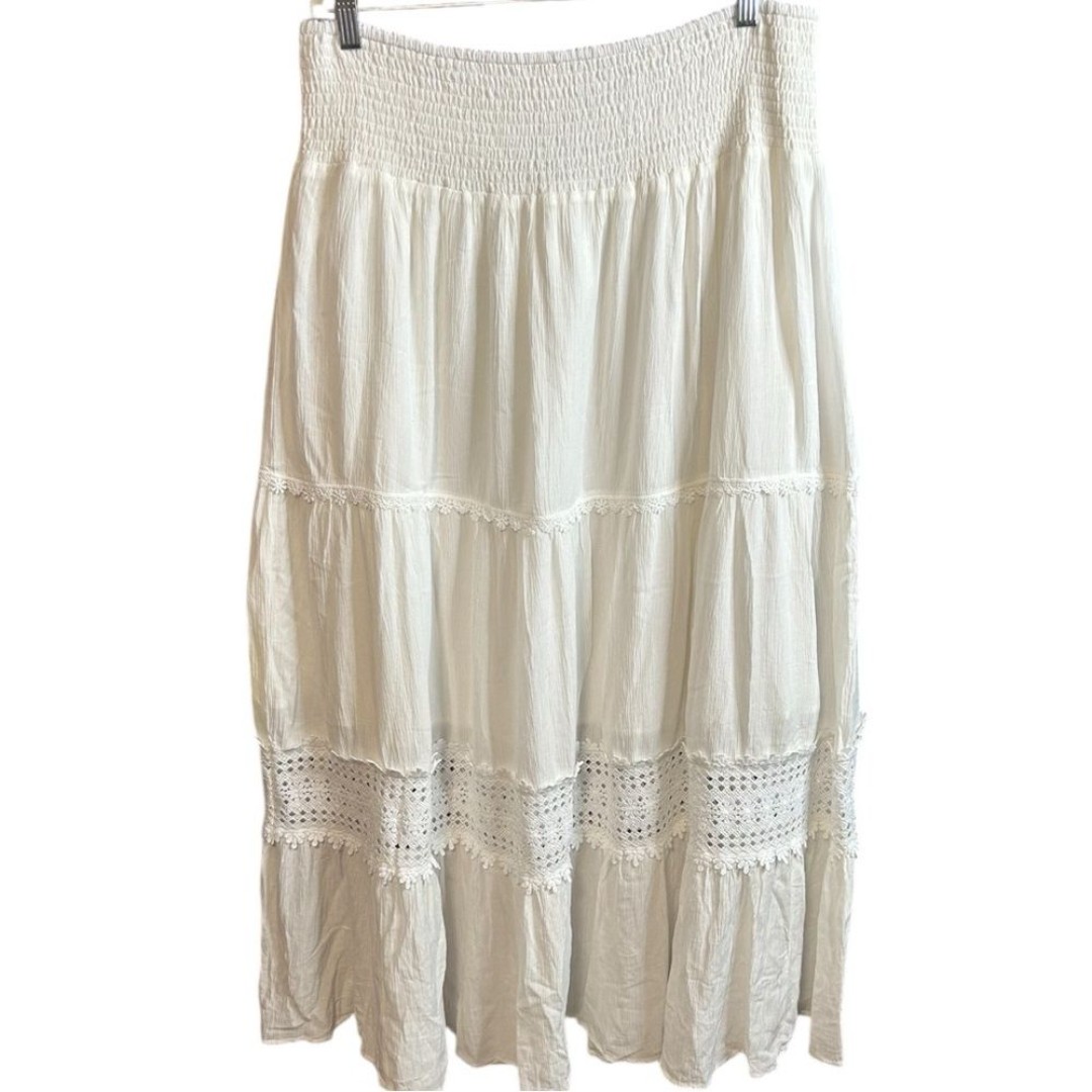 CITY CHIC X STARLING REINE | Ivory Tiered Lace Maxi Skirt Size L (20)