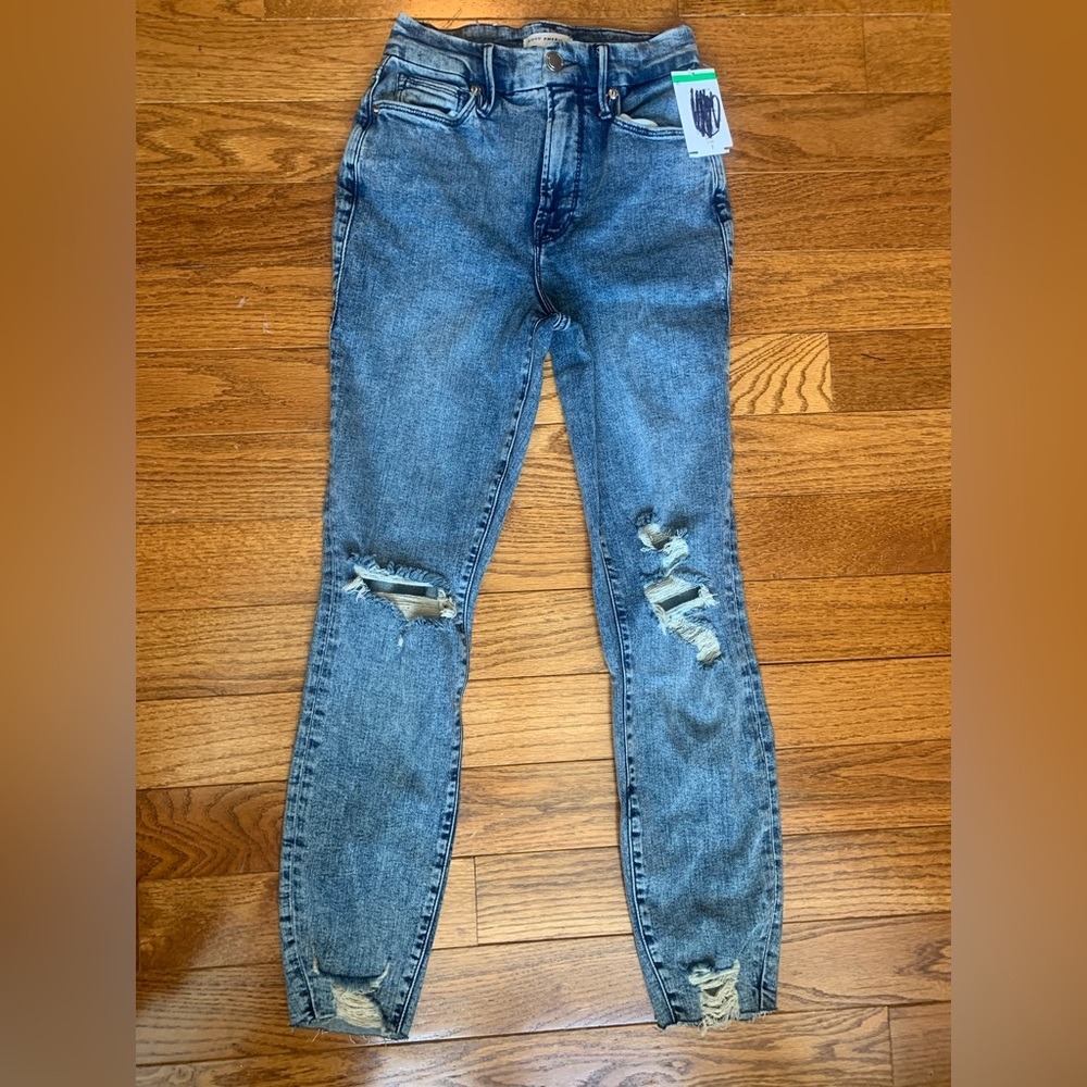 NWT Good American Good Waist Ripped Crop Skinny Jeans in Blue855 SZ0