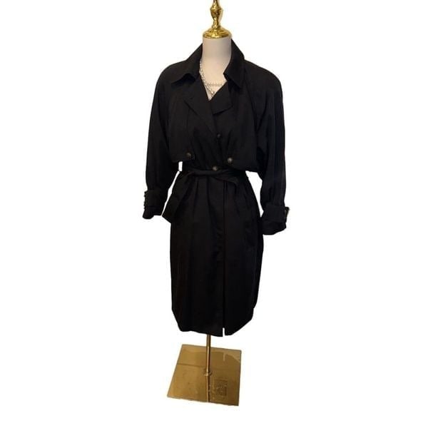Vintage Women's London Fog Trench Coat, Black, Size 4P