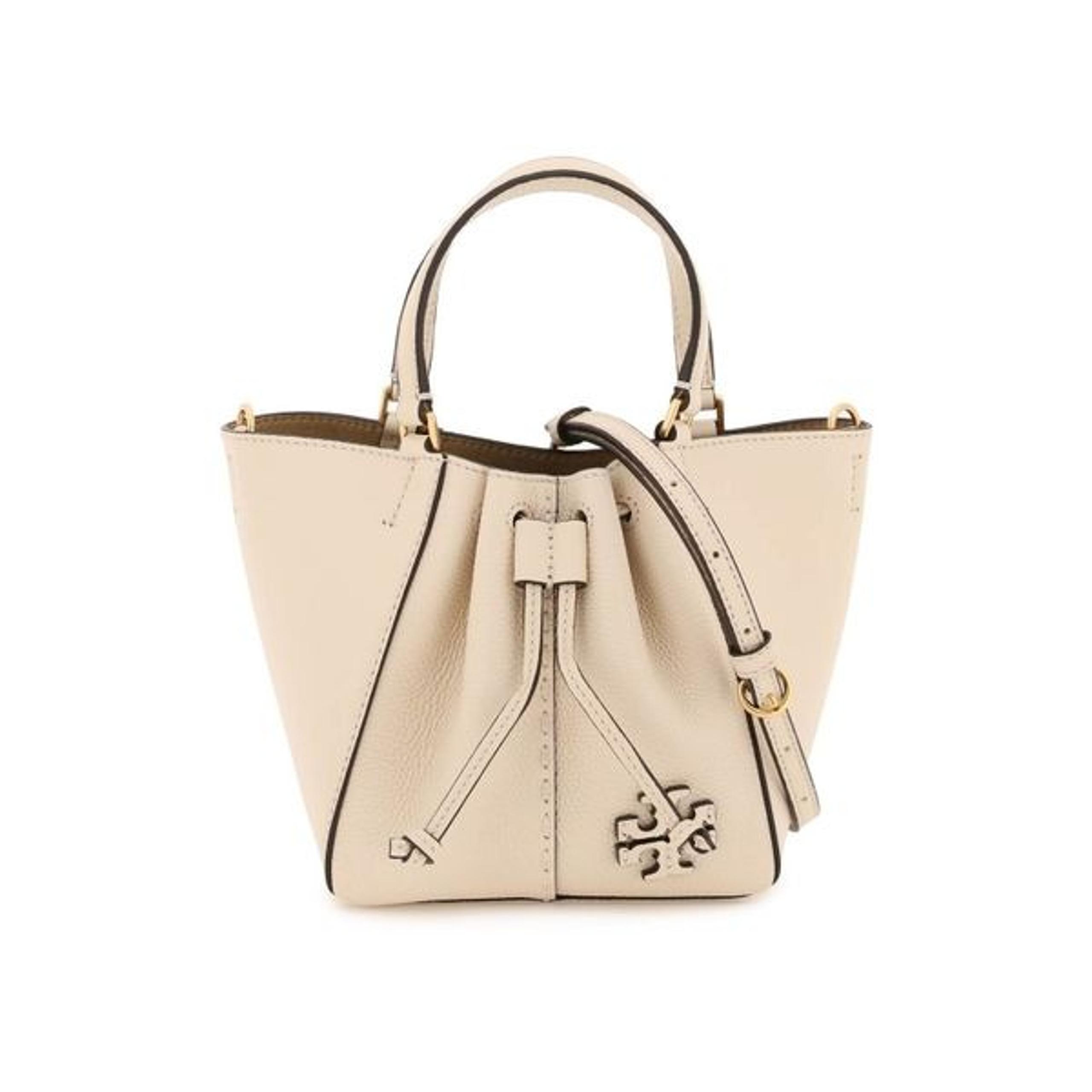 Tory Burch Women's Beige McGraw Dragonfly Drawstring Leather Tote Handbag NWT