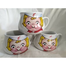 Four 1998 VINTAGECampbell's Soup Kid Large Ceramic Cup Mug Kid Graphic Bowl HH