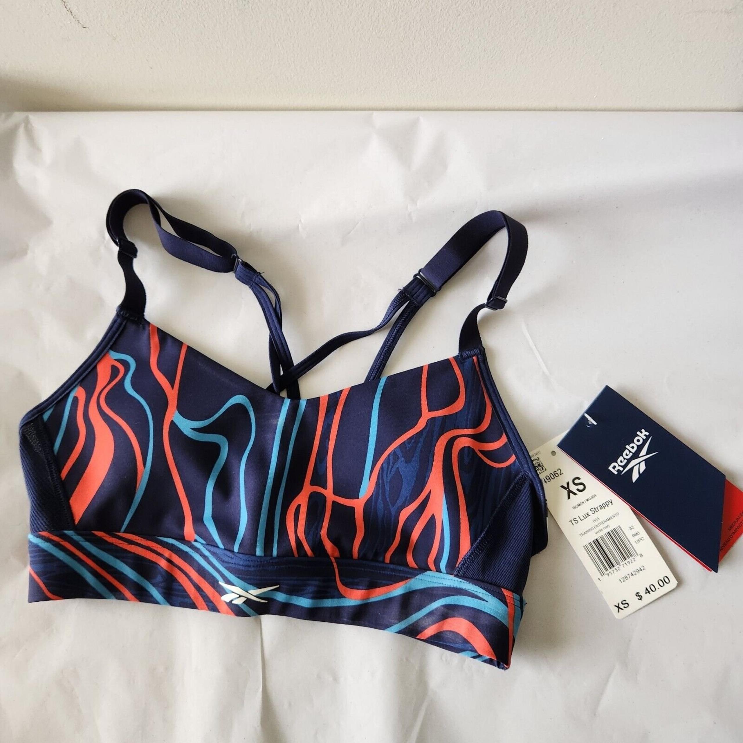 Reebok NWT Women's TS Lux Strappy Wirefree Sports Bra XS Vector Navy $40 New