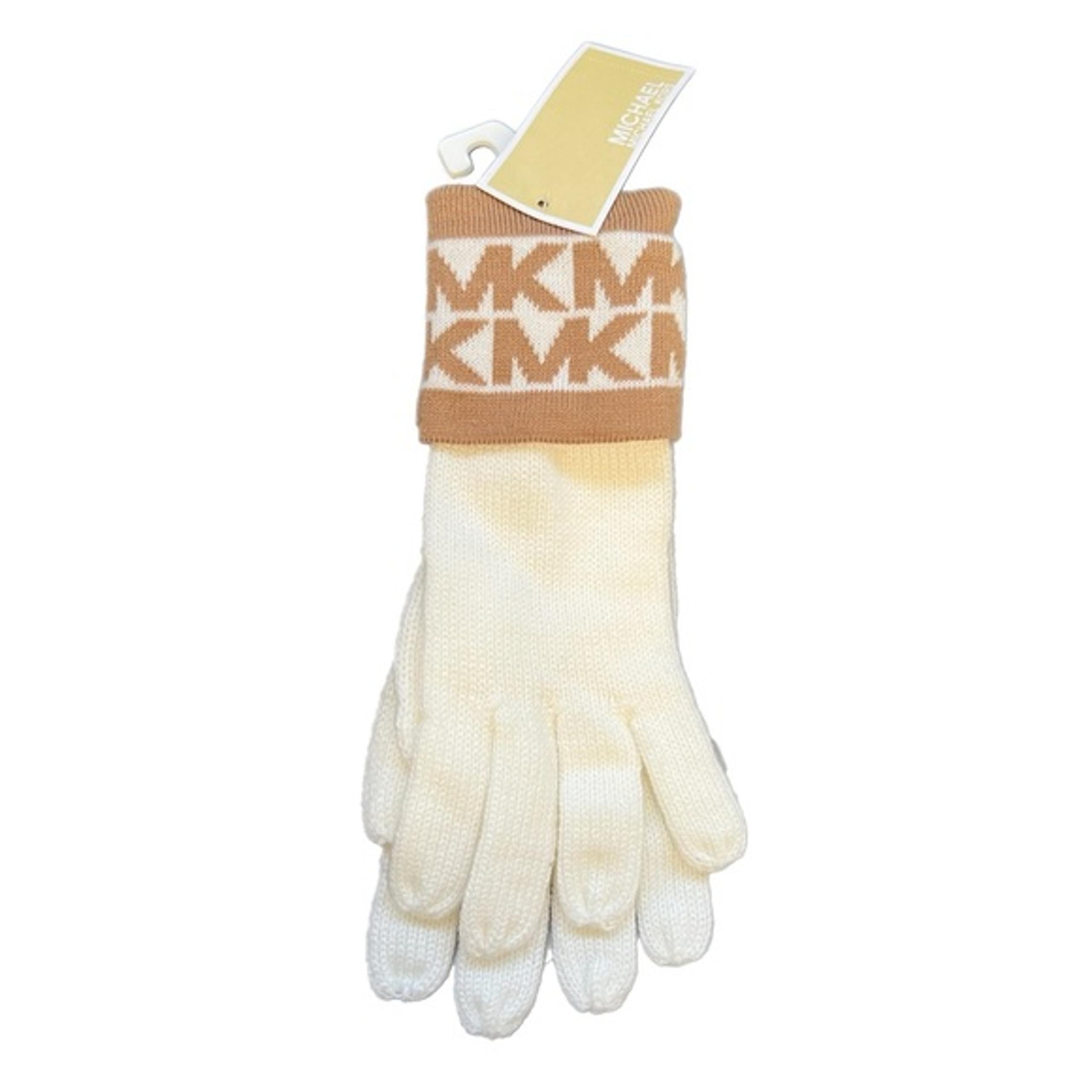 NEW Michael Kors Women's Bordered Logo Gloves Cream/Camel