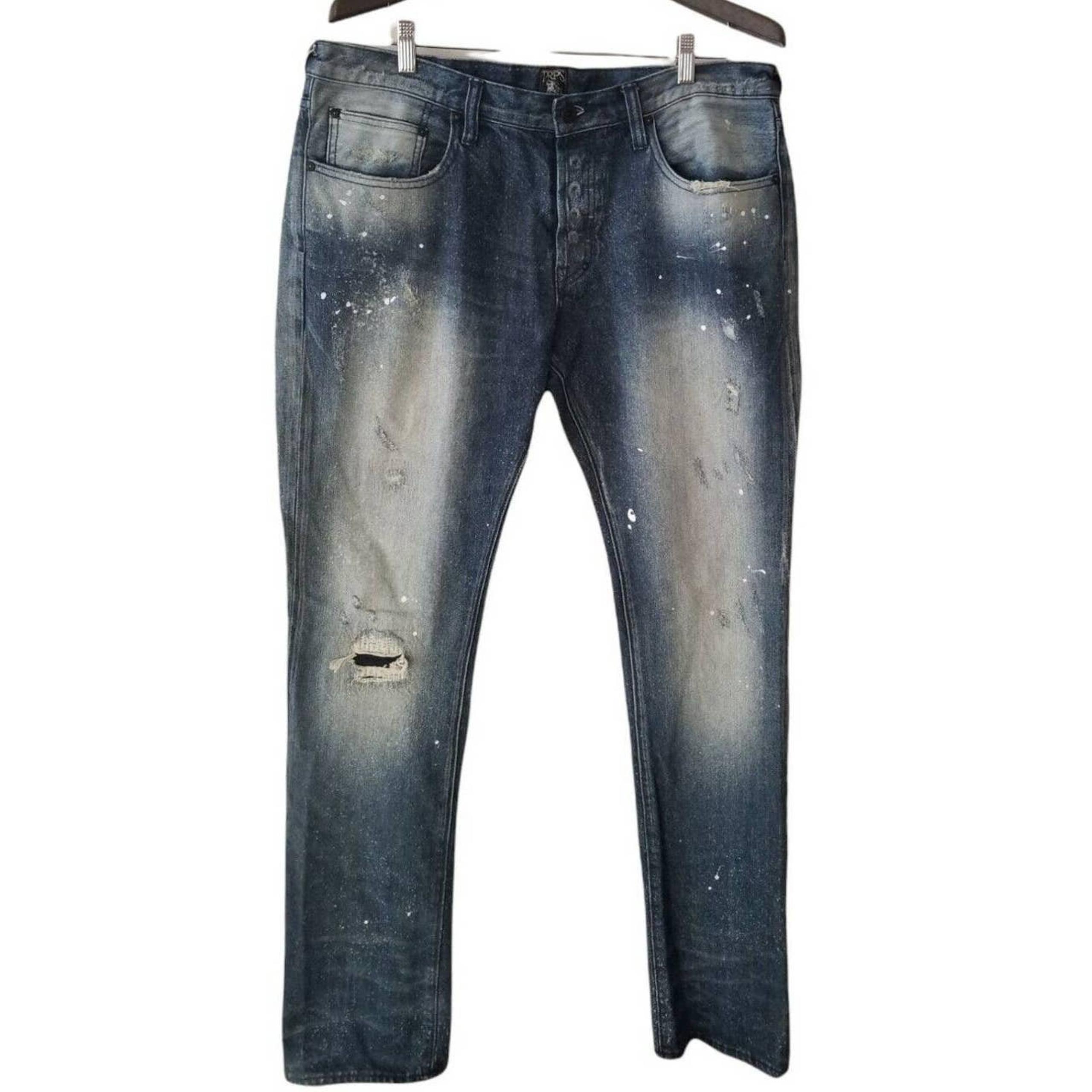 PRPS Demon Fit Button Fly Men's Jeans Purposely Distressed Denim Size 36x34