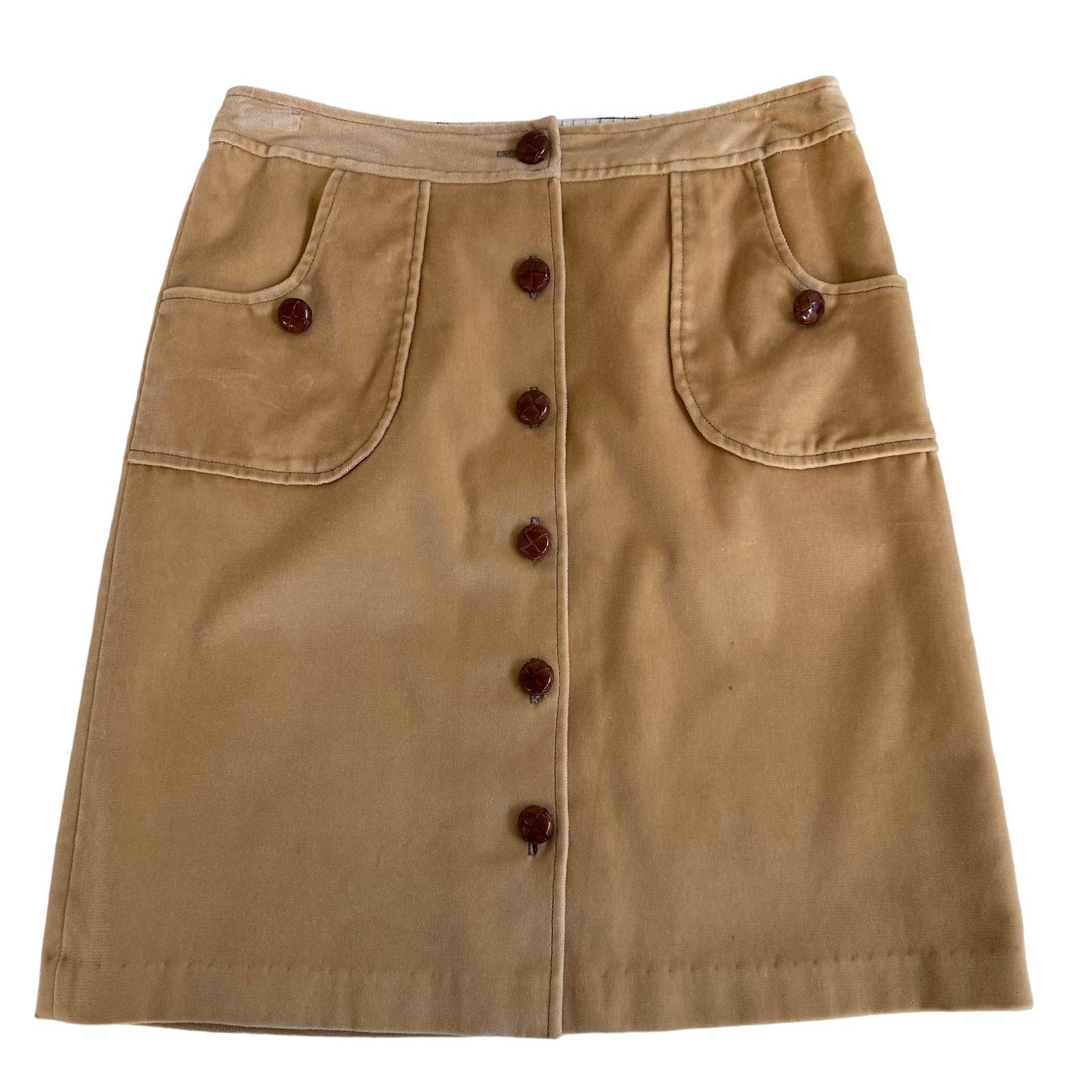 VTG Millie of New York Women's Y2K Suede Skirt Tan Brown Button Accents Size 8