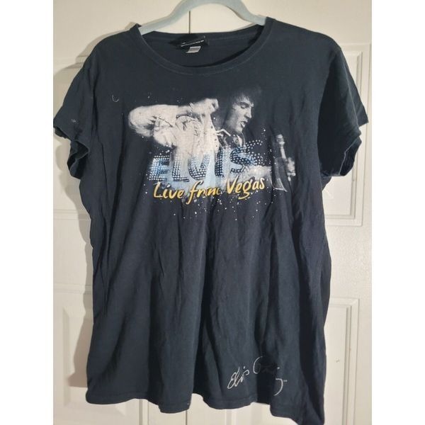 Vintage 90s y2k Elvis Presley AOP T-Shirt Las Vegas 2Xlarge Lonely Street B&W