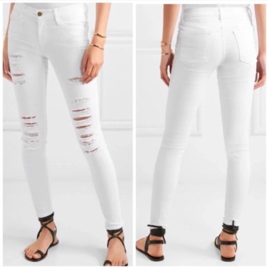 Frame White Distressed Skinny Jeans
