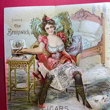 1890’s MECHANICAL risqué woman Victorian trade card from THE Brunswick Cigar Co.