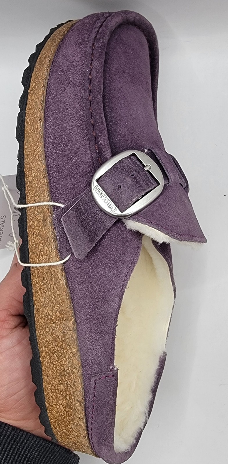 Birkenstock buckley shearling leather suede wine color narrow