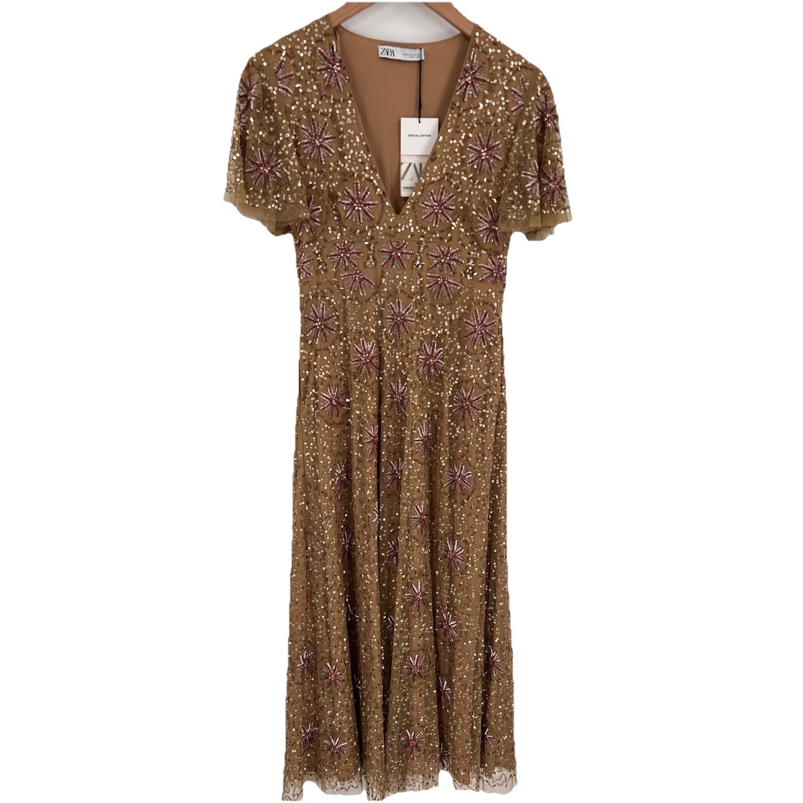 ZARA WOMAN Gold Sequin Dress Special Edition Small Party Formal Wedding NWT