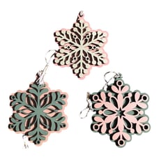 Handmade 3 Pink/Green Green/Pink Pink/Off White Hand Painted Snowflake Ornaments