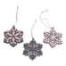 Handmade 3 Pink/Green Green/Pink Pink/Off White Hand Painted Snowflake Ornaments