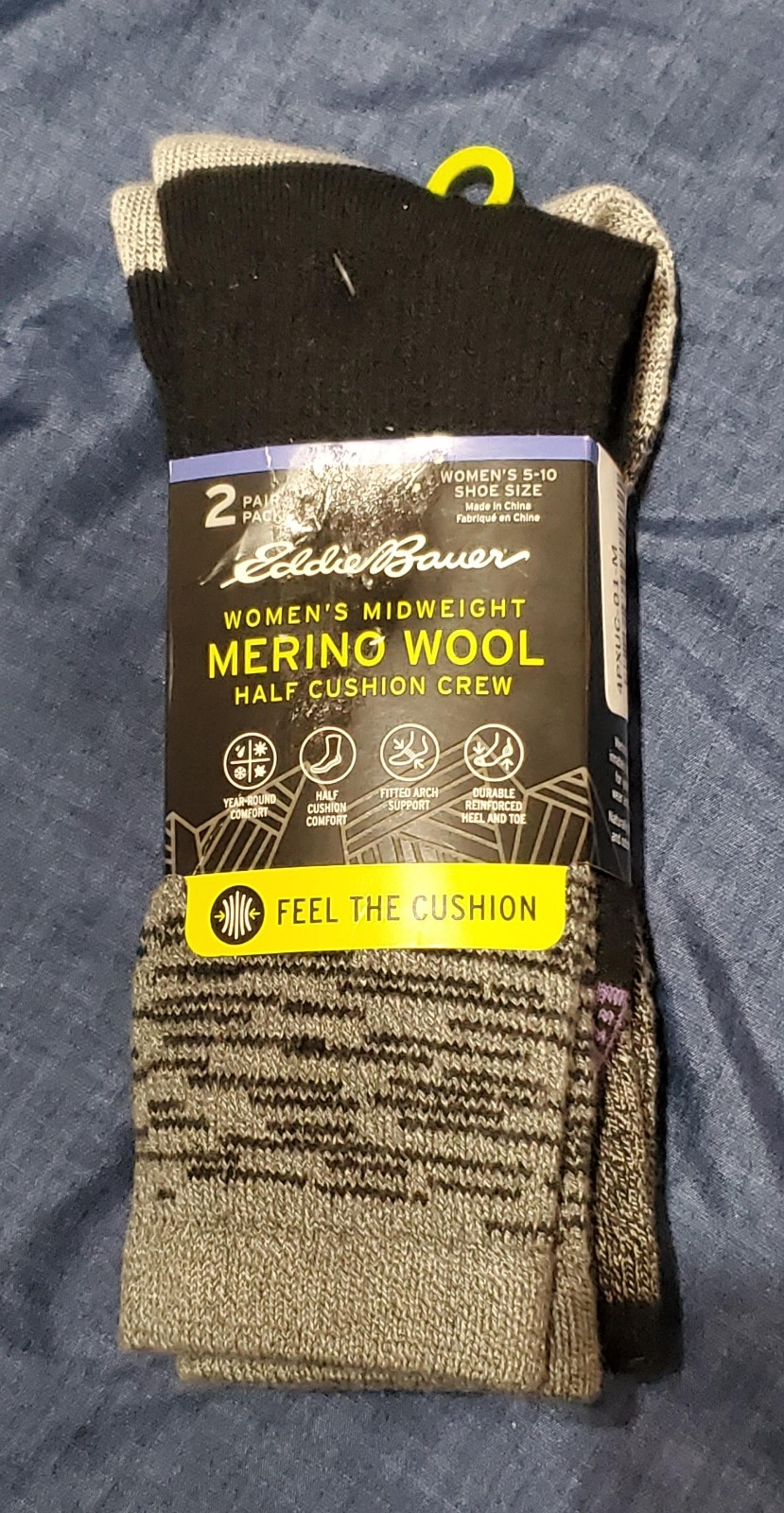 Eddie Bauer Marino Wool Blend Socks 2-Pack, New w/Tags! Womens 5-10