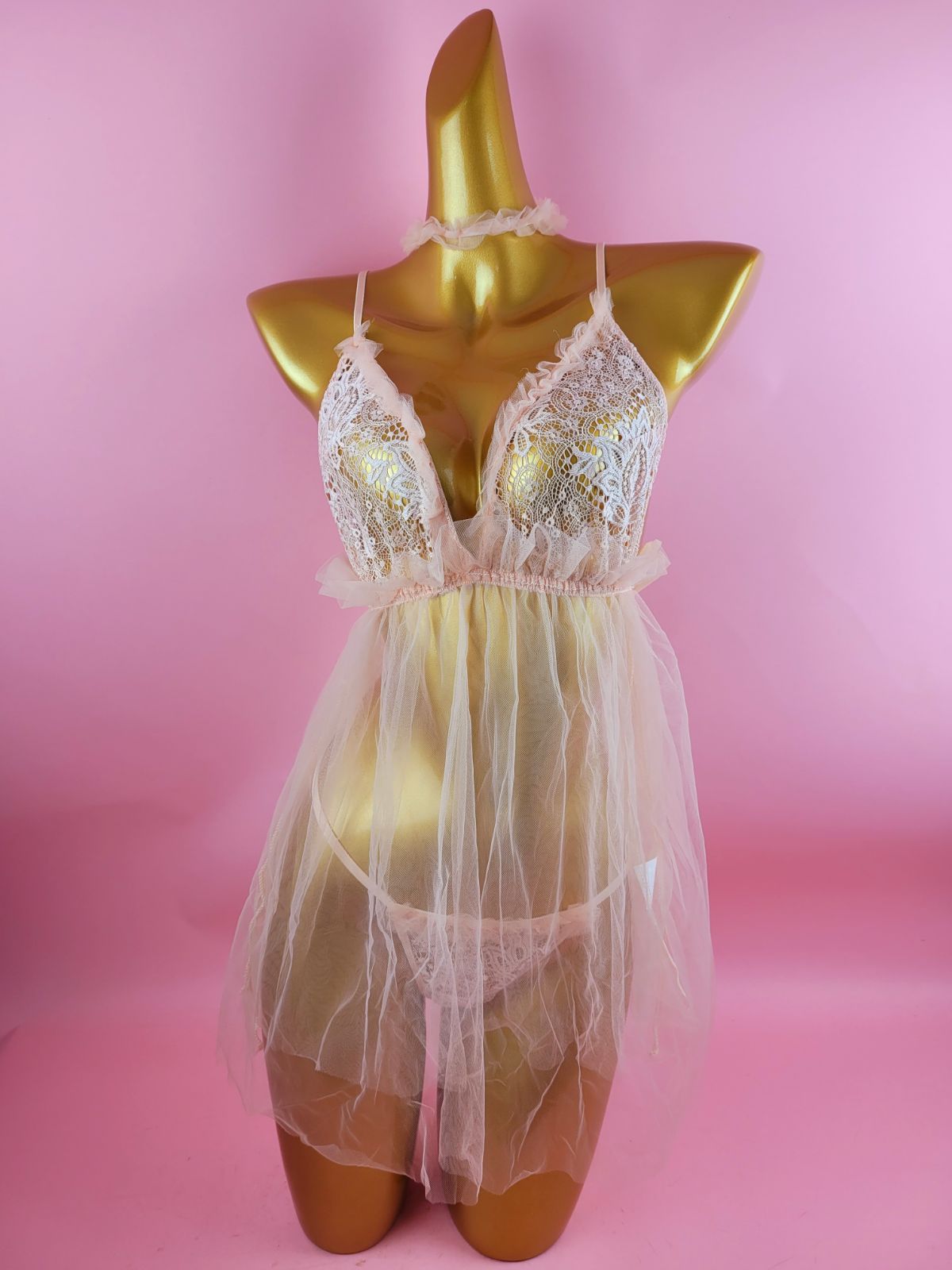 Babydoll Mesh Slips With Thong & Choker