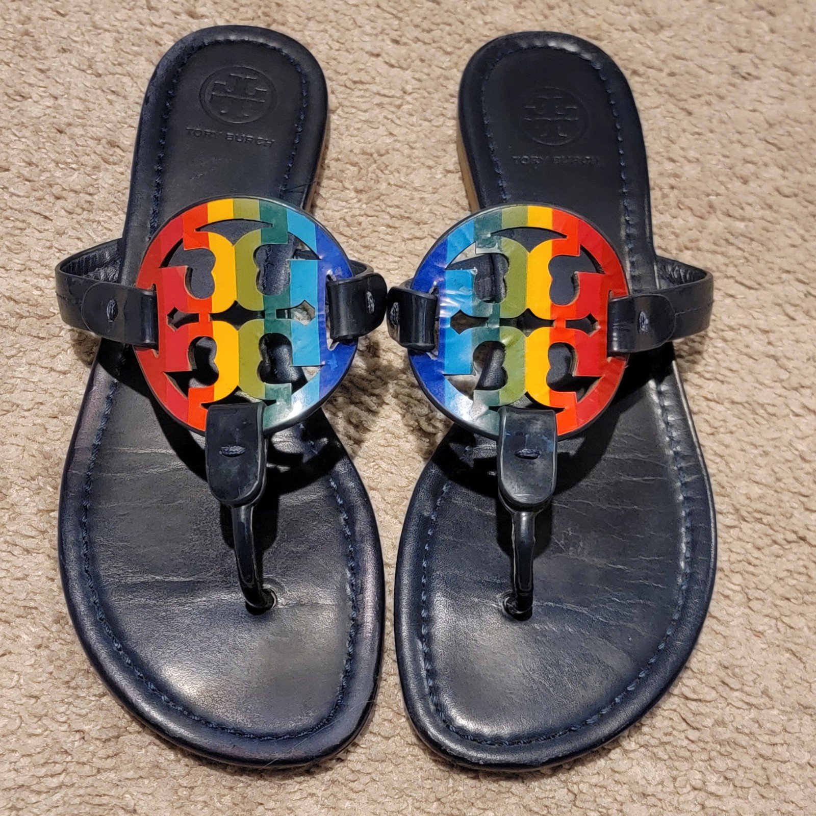 miller sandal printed patent leather rainbow