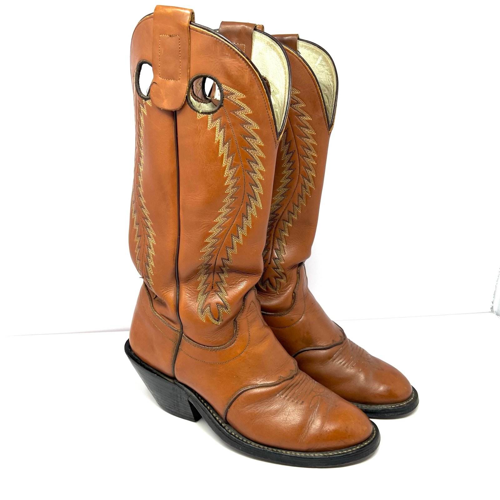 Vintage Olathe Men’s Cowboy Western Boot Sz 9D Buckaroo Brown Leather Made USA