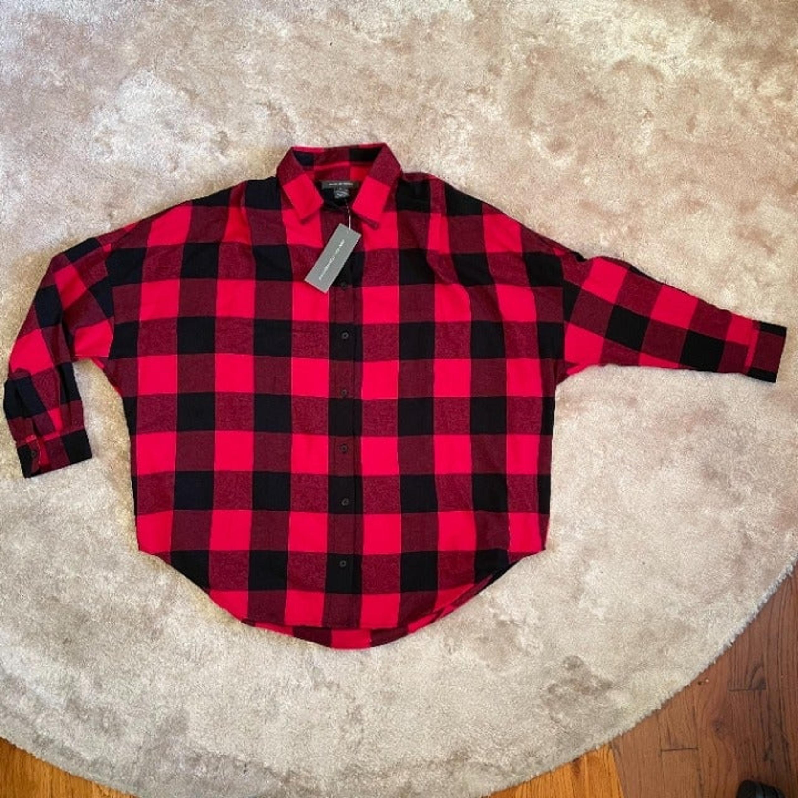French Connection Size S Rhodes Check Flannel Oversized Button Down Shirt NWT