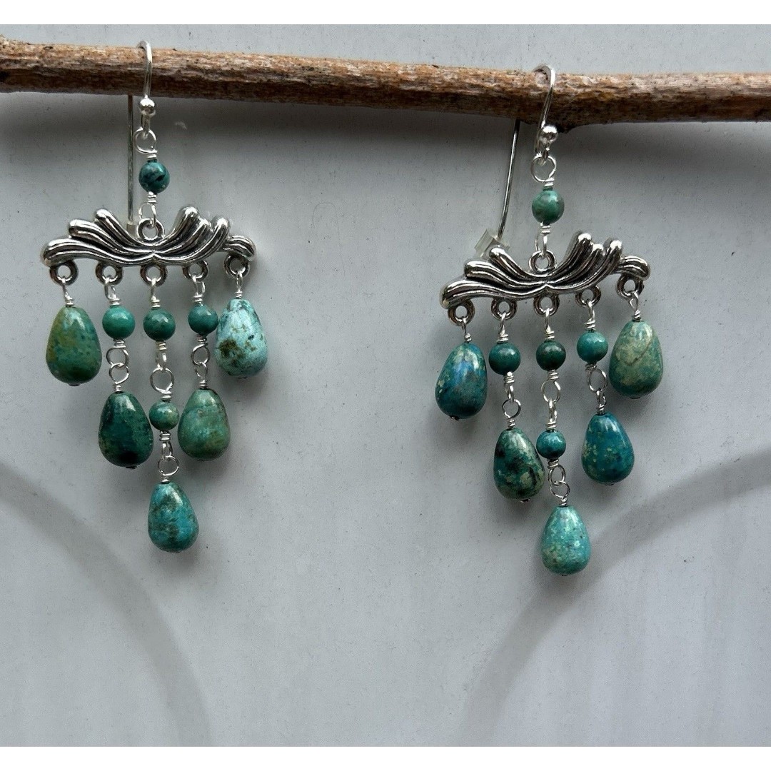 Vge Barse Thailand Sterling Silver Turquoise Nugget Chandelier Dangle Earrings