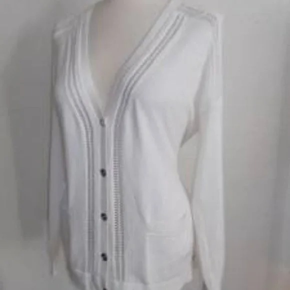 MICHAEL MICHAEL KORS SZ SMALL WINTER WHITE V-NECK BUTTON FRONT CARDIGAN SWEATER