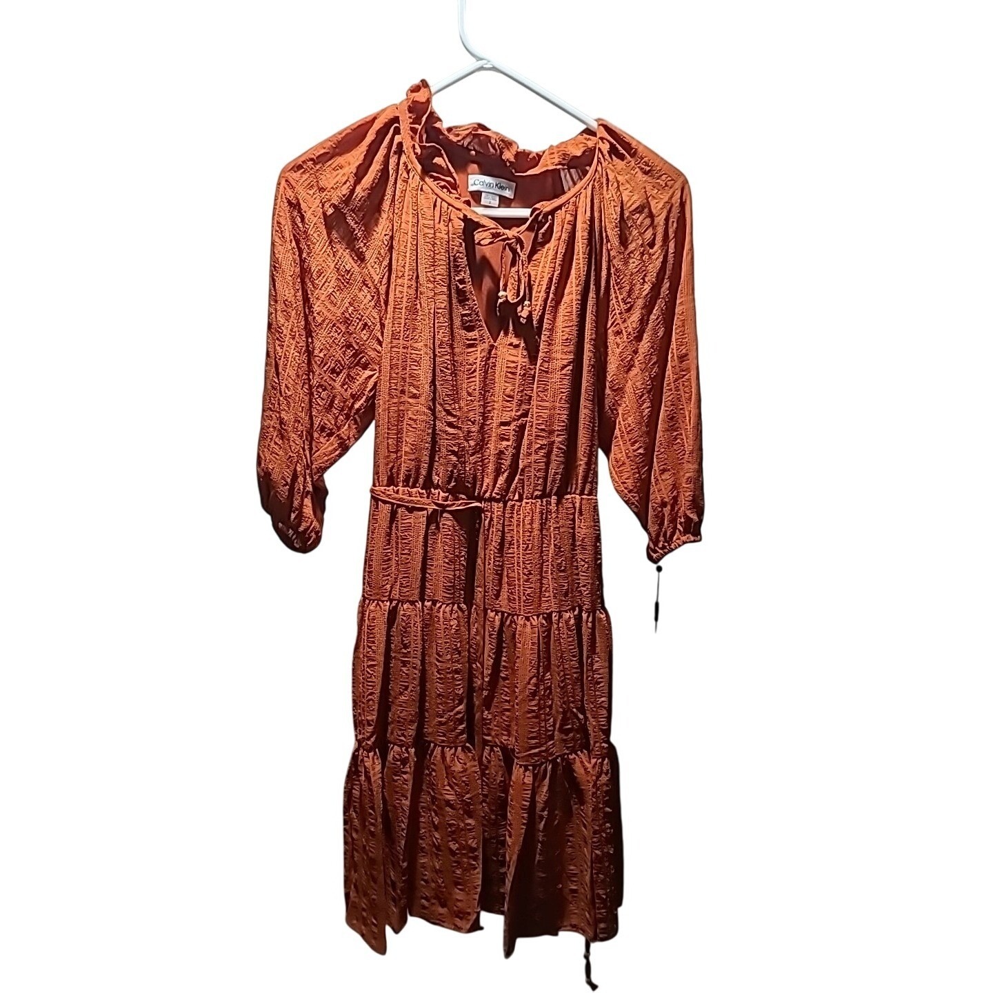 Calvin Klein Ruffled Dress Women's 2 Rust