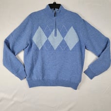 Fairway & Greene 1/4 Zip Blue Argyle Italian Merino Wool Pullover Sweater Sz M