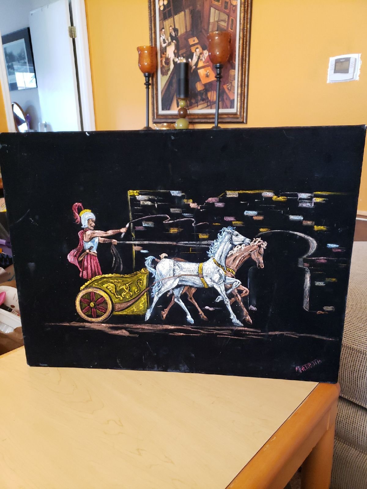 Roman Chariot Oil Painting Art on Velvet