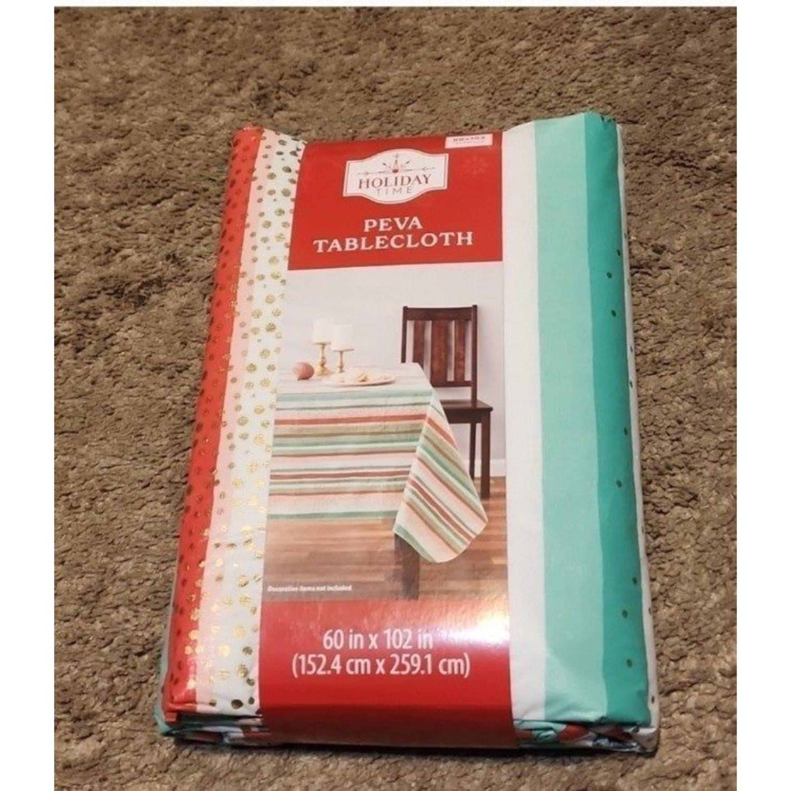 PEVA Tablecloth Holiday Stripes 60in X 102 in