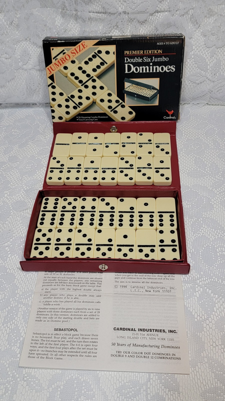 Vintage Premier Edition Complete Set Double Six Jumbo Size Dominoes Vinyl Case