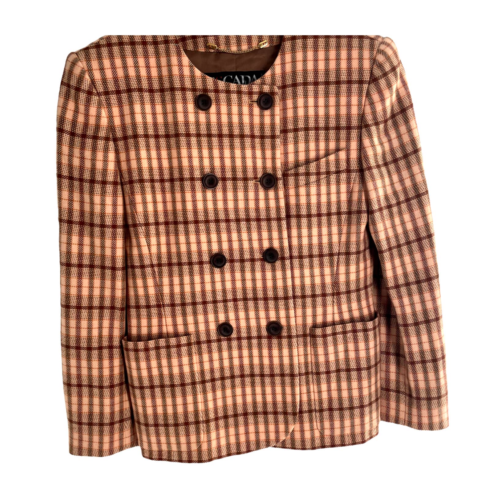 NWT ESCADA 80 S VINTAGE MARGARETHA LEY ORANGE WOOL CHECK BLAZER