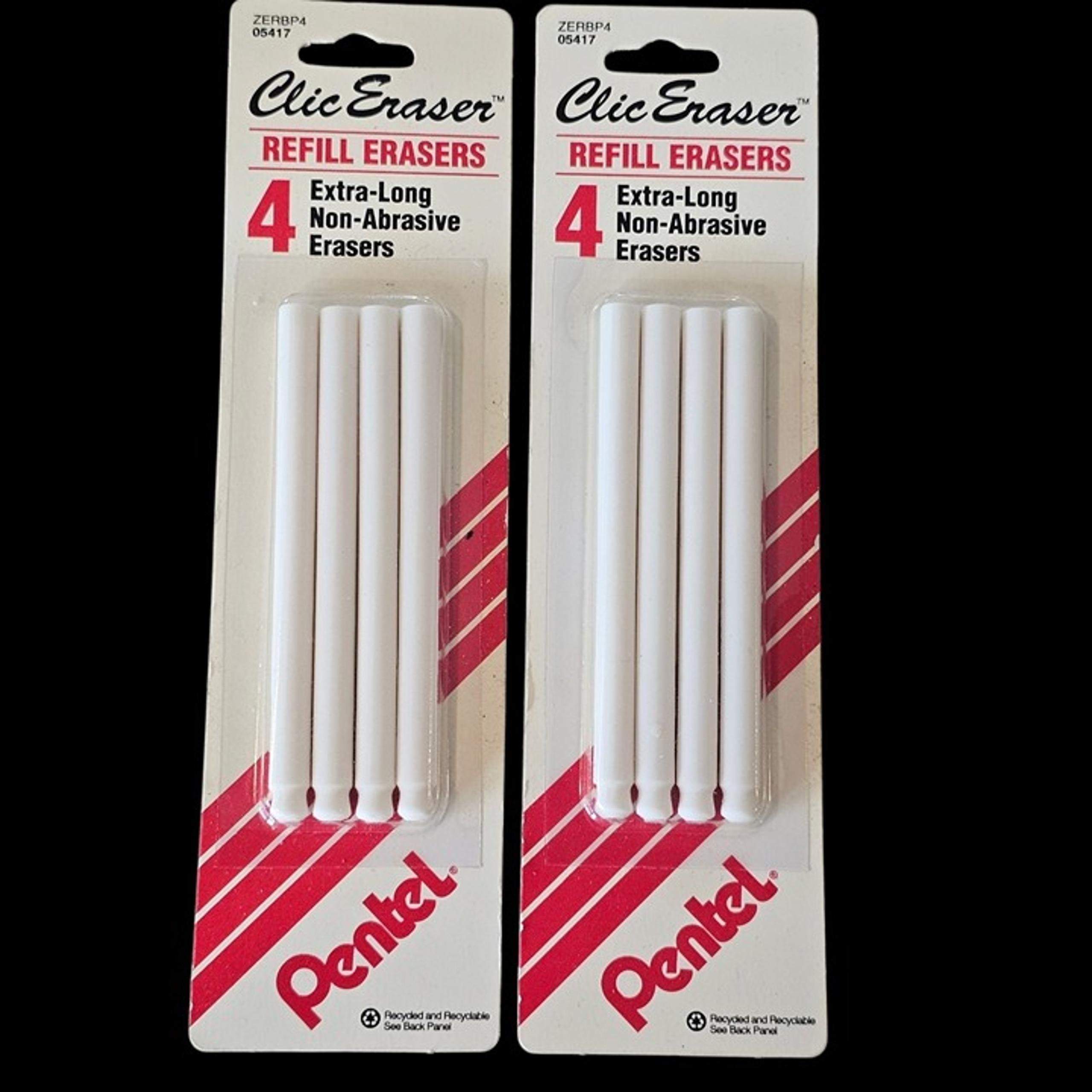 2 Pentel Clic Eraser Refills Extra Long Non-Abrasive Won’t Tear Paper 90s Japan