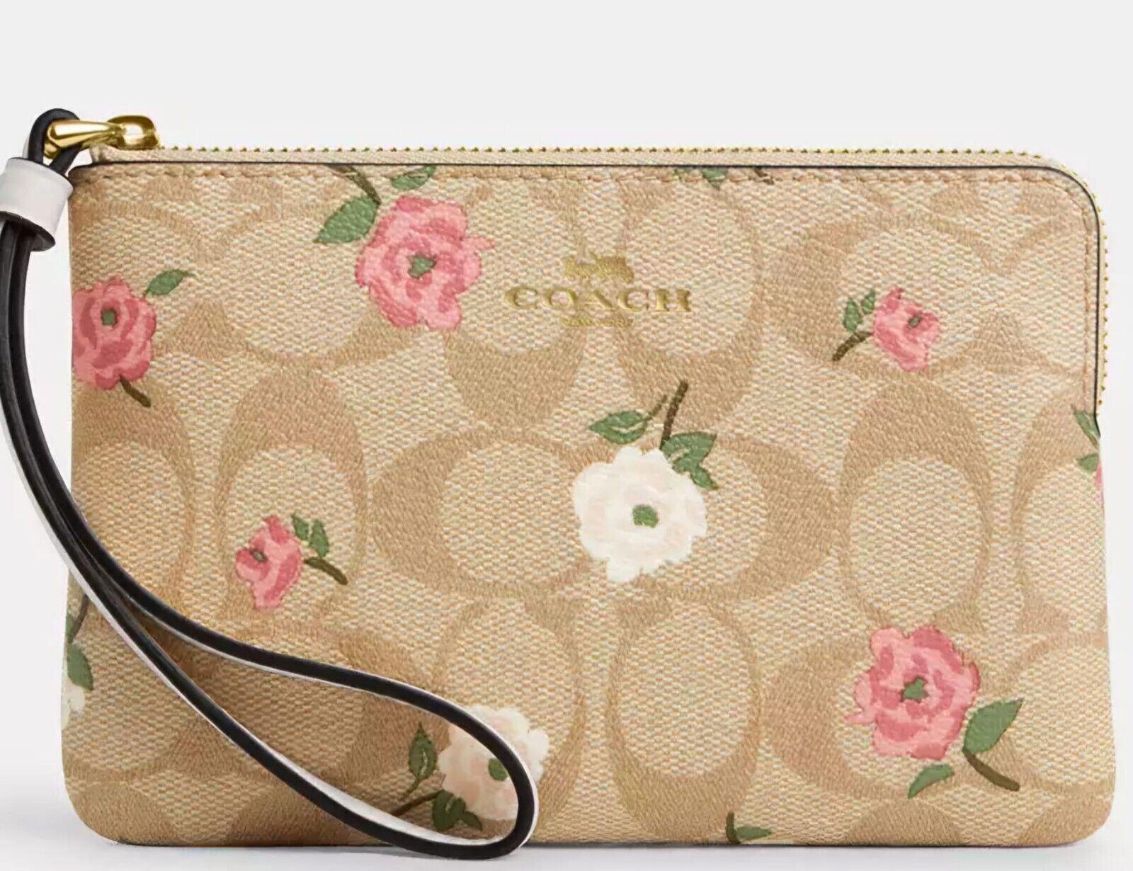 Coach Corner Zip Wristlet CR973 Signature Canvas Flower Print