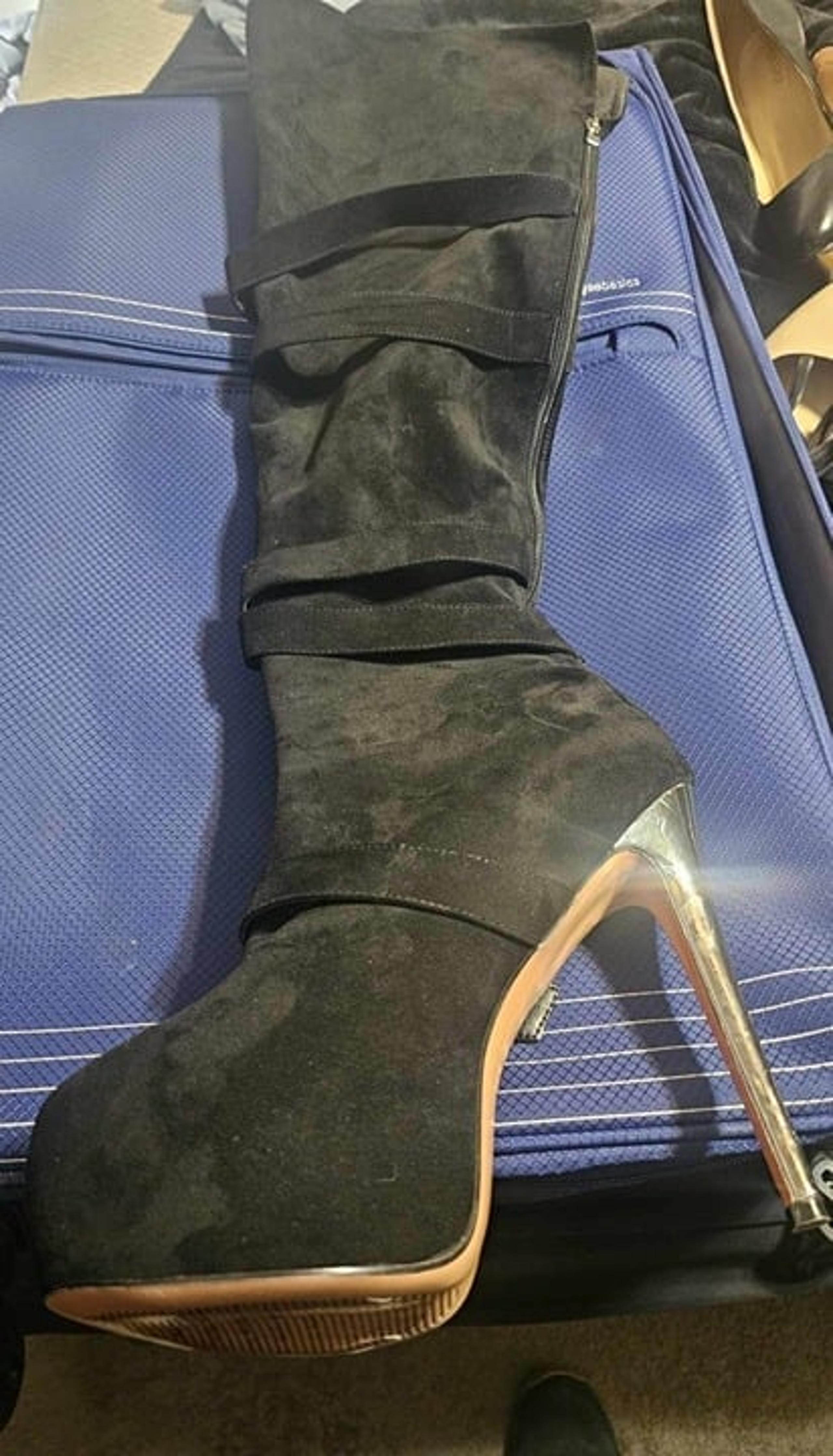 Black Suede Platform Buckle Stiletto Over The Knee High Boots