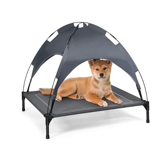 Elevated Dog Bed with Removable Canopy, Portable Raised Pet Cot Cooling Dog Bed